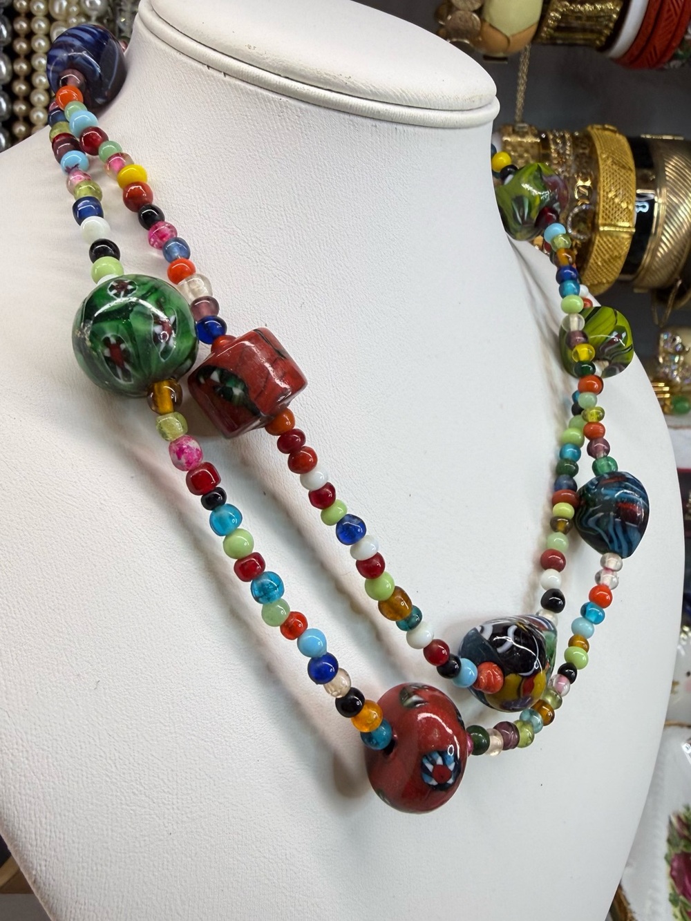 Artisan Milfore Glass Multicolor Glass Bead Necklace - 42” - Picture 2 of 4
